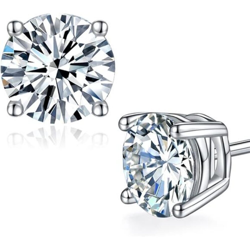 Moissanite Stud Earrings Lab Created Diamond 18K White Gold Plated 925 Silver